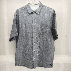 Tommy Bahama Sea Glass 100% Linen Camp Shirt Mens L Carbon Grey Short Sleeve EUC